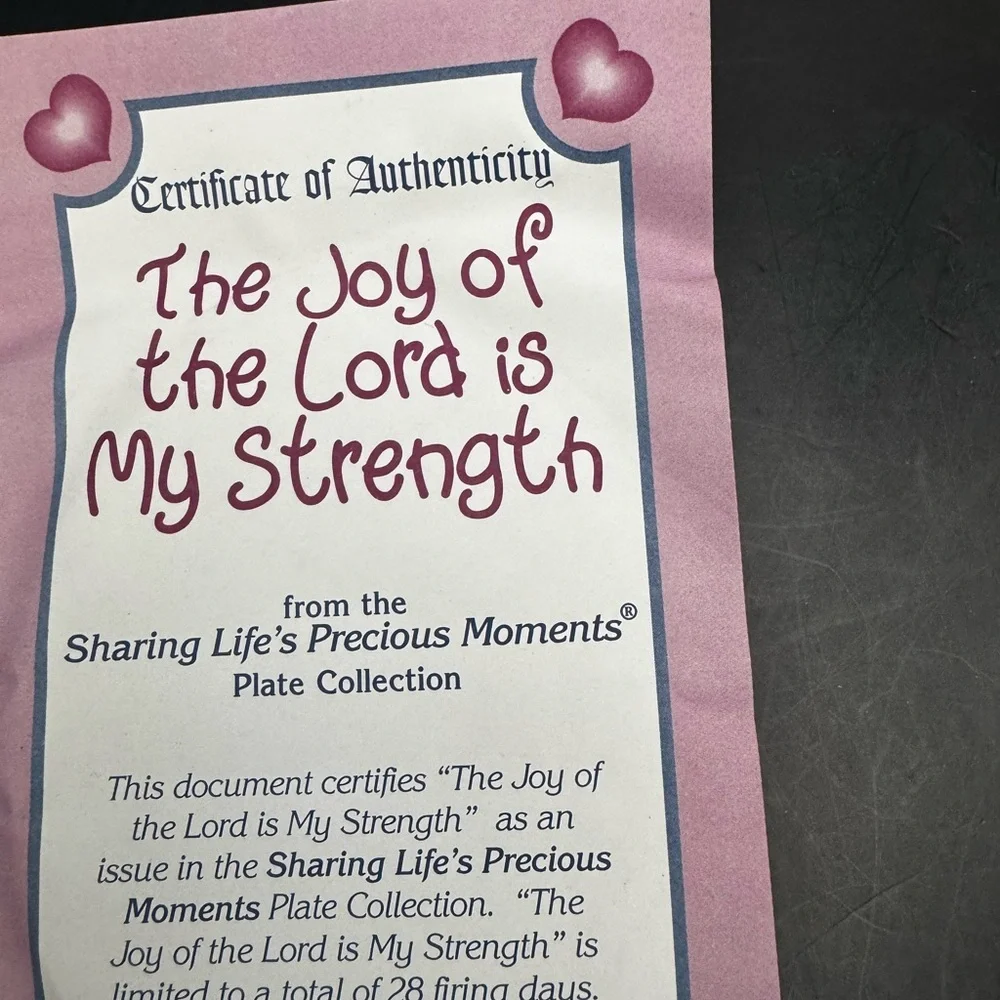 Plate Sharing Life's Precious Moments The Joy of the Lord is My Strength W/ COA